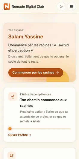 L'espace membre du Nomade Digital Club sur téléphone